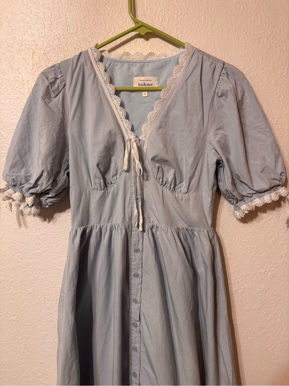 Bohme Blue Romy Lace Trim Midi Dress Small - Picture 4 of 5